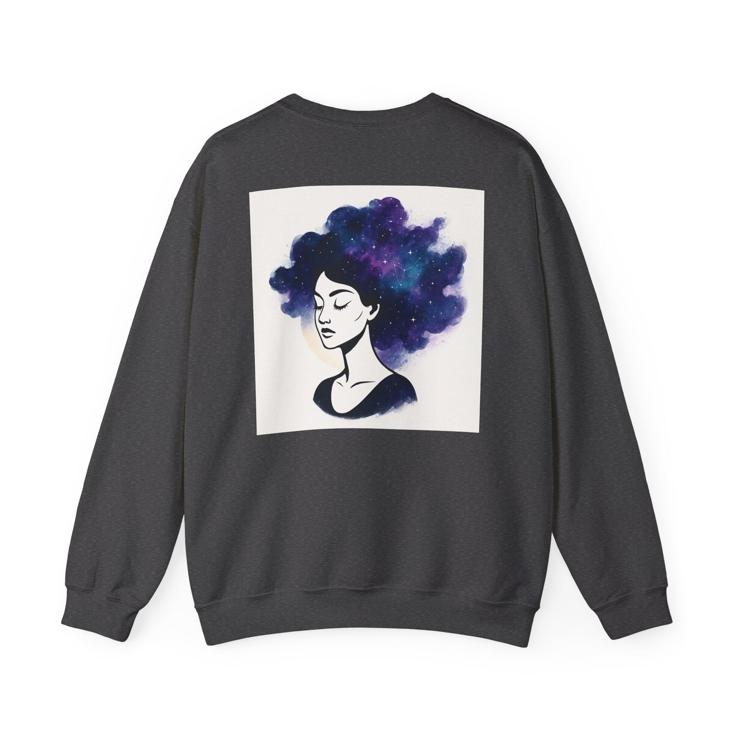 Galaxy Hair Crewneck Sweatshirt — Cosmic Woman Illustration