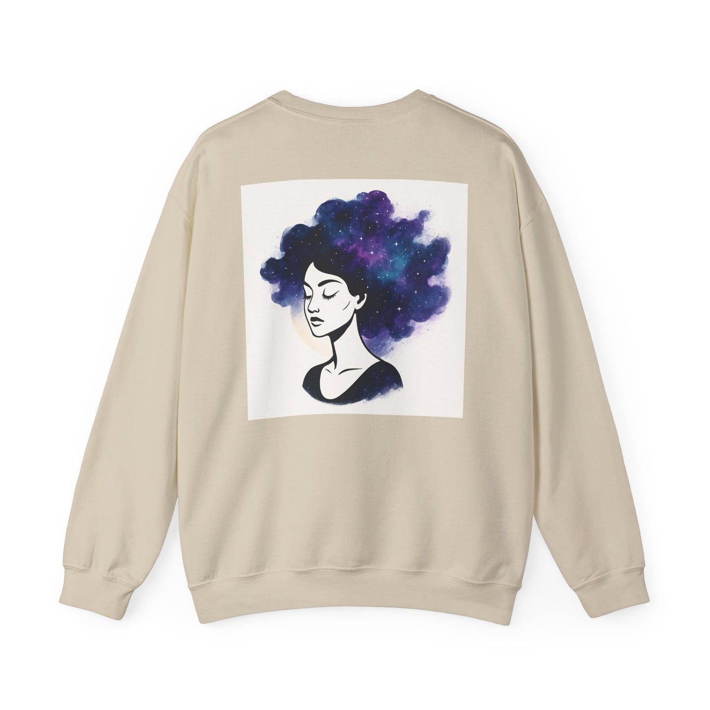 Galaxy Hair Crewneck Sweatshirt — Cosmic Woman Illustration