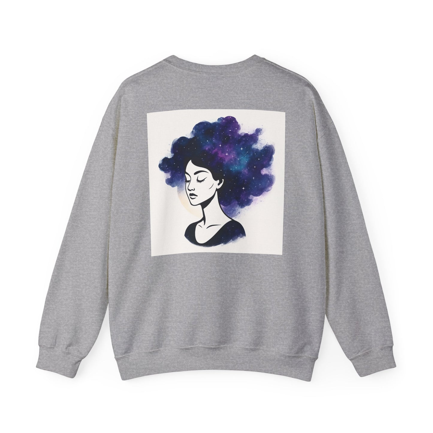 Galaxy Hair Crewneck Sweatshirt — Cosmic Woman Illustration