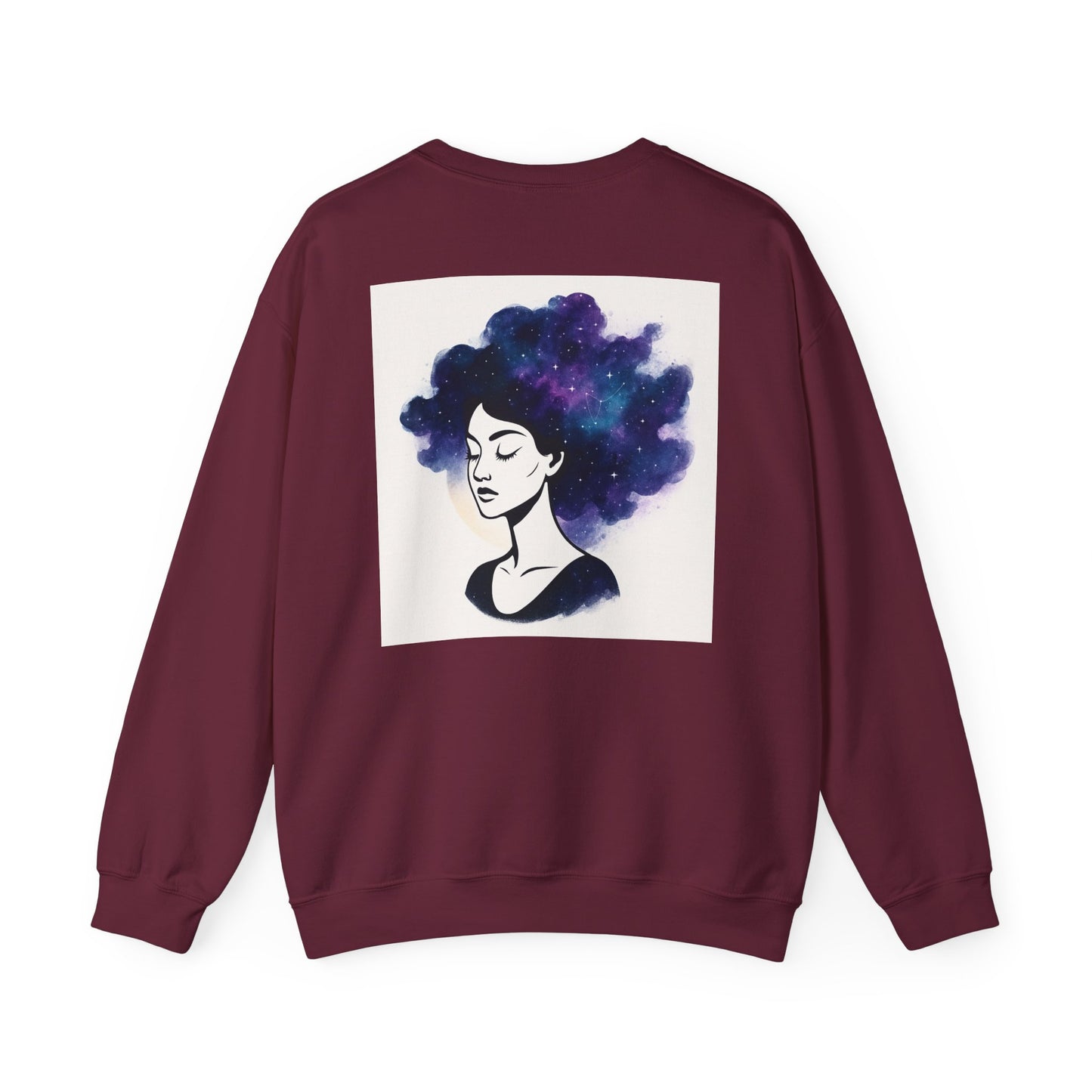 Galaxy Hair Crewneck Sweatshirt — Cosmic Woman Illustration